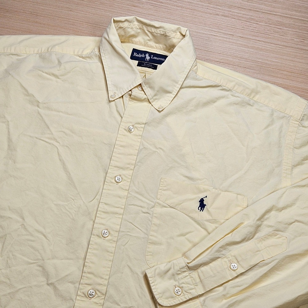Ralph Lauren Button Down Shirt Men L Yellow Blake Relaxed Long Sleeve Cotton